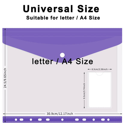 12 Pack Plastic Envelopes Binder Folders A4 11 Holes Expandable Binder Folders for 2/3/4 Ring Document Pouch for Office School Home