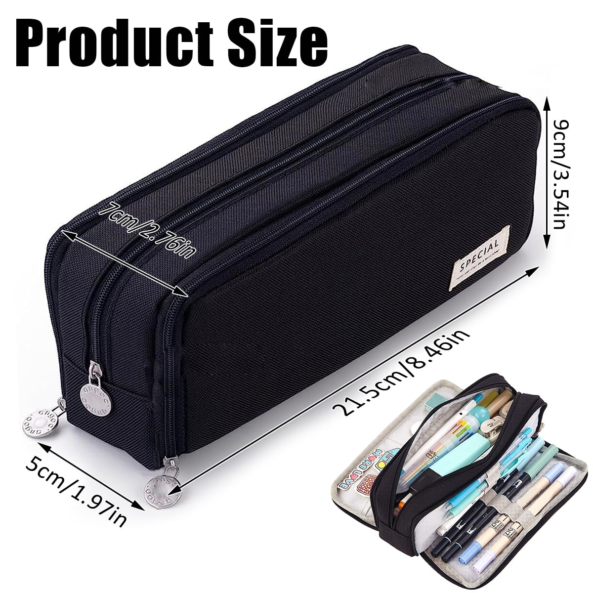 Large Capacity Pencil Case 3 Compartments