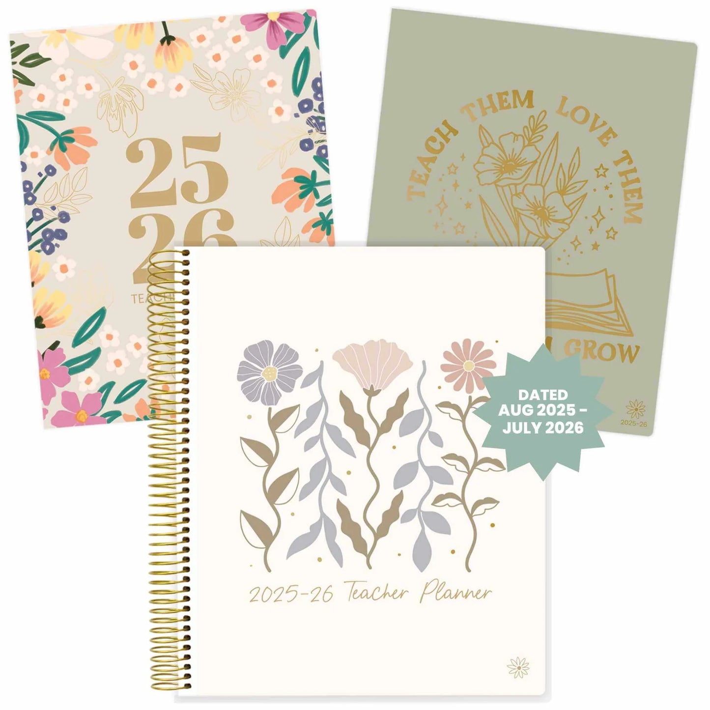 DATED 2025-26 Teacher Planner & Calendar, Interchangeable Cover, Cool Tones