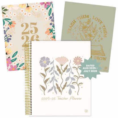 DATED 2025-26 Teacher Planner & Calendar, Interchangeable Cover, Cool Tones