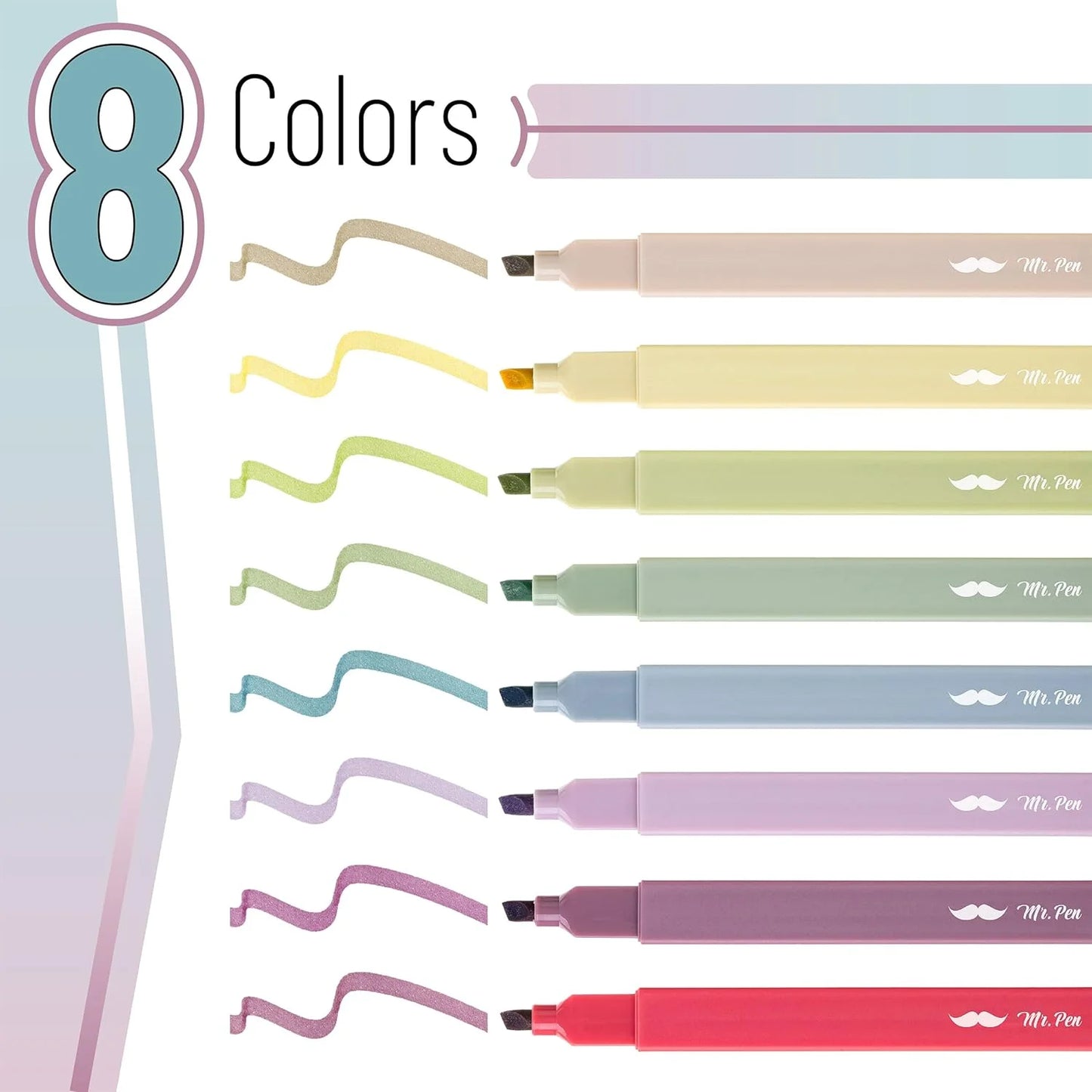 Aesthetic Highlighters, 8 Pcs, Chisel Tip, Muted Pastel Color