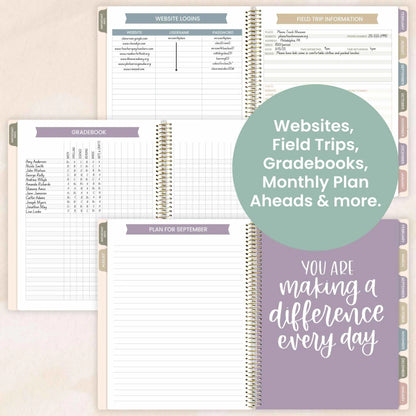 DATED 2025-26 Teacher Planner & Calendar, Interchangeable Cover, Cool Tones