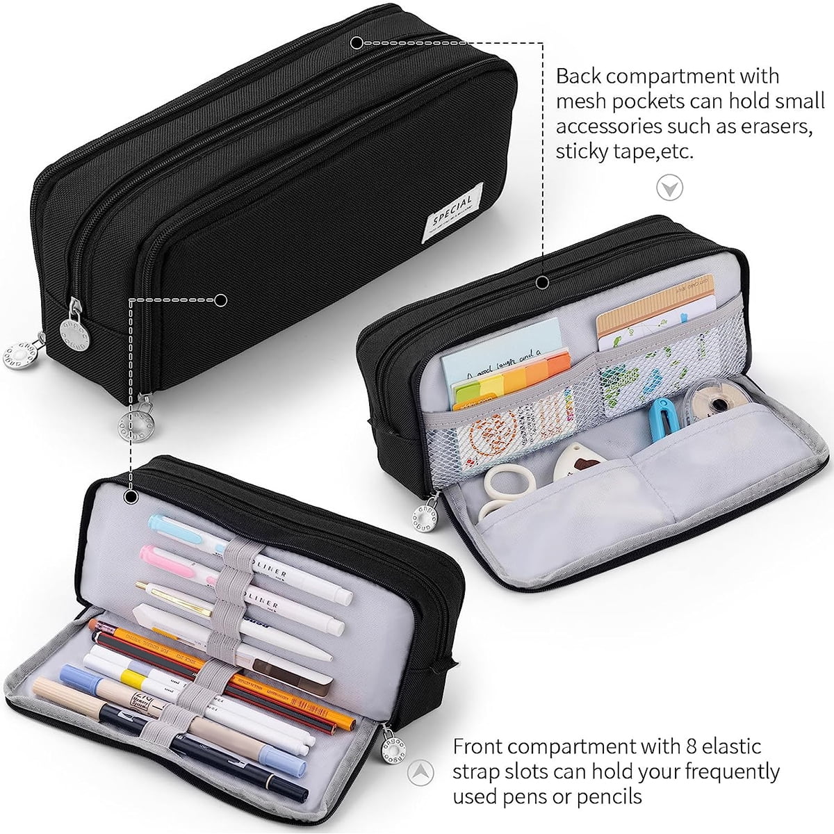 Large Capacity Pencil Case 3 Compartments