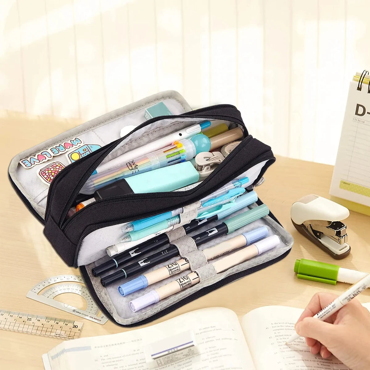Large Capacity Pencil Case 3 Compartments